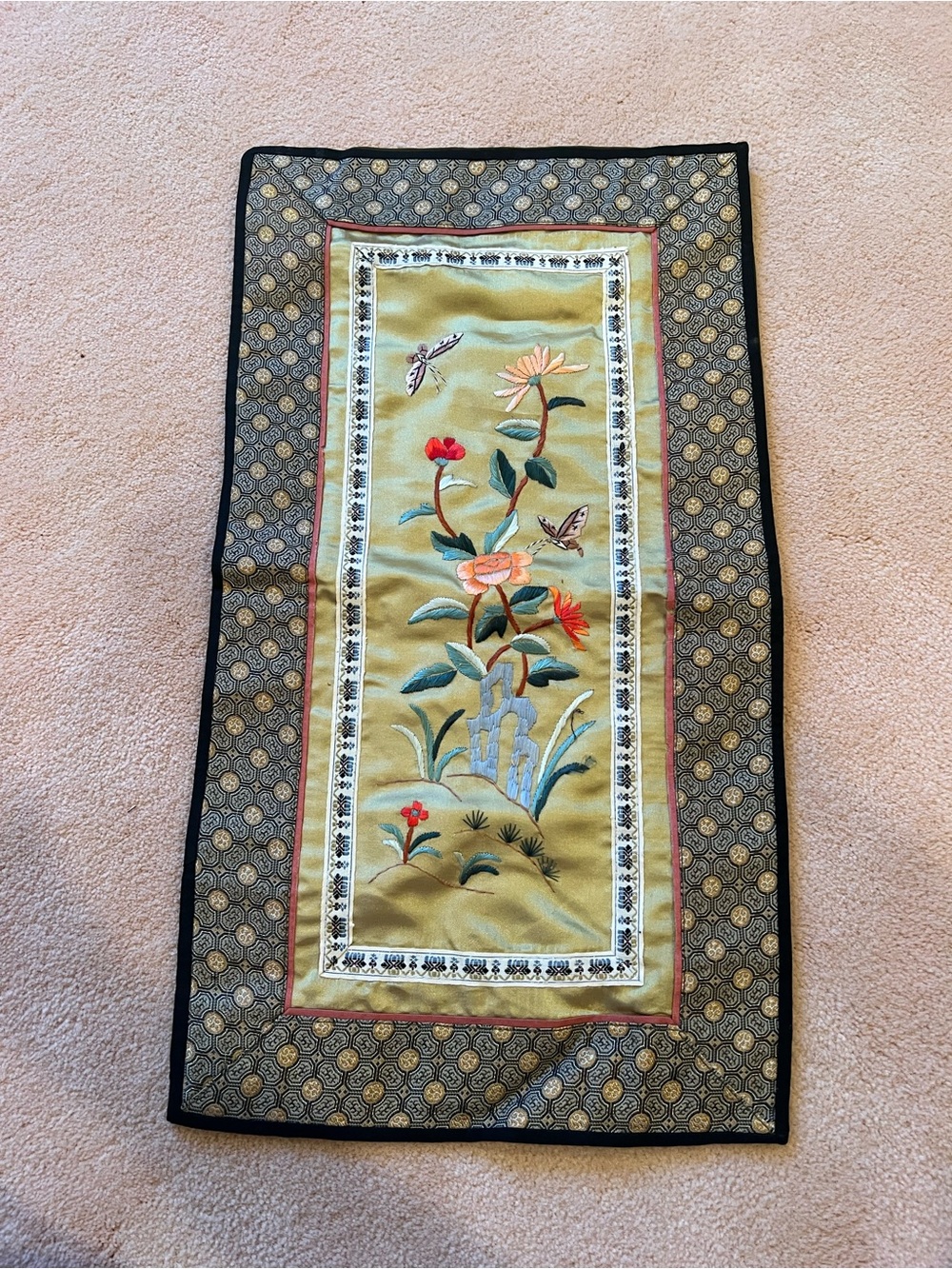 Dun Huang Embroidered Silk Floral Wall Panel made in Beijing